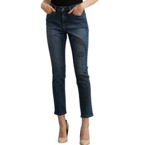 Joseph Ribkoff Embellished Rhinestone Face Print Slim Fit, Mid-Rise Jeans,Size 6